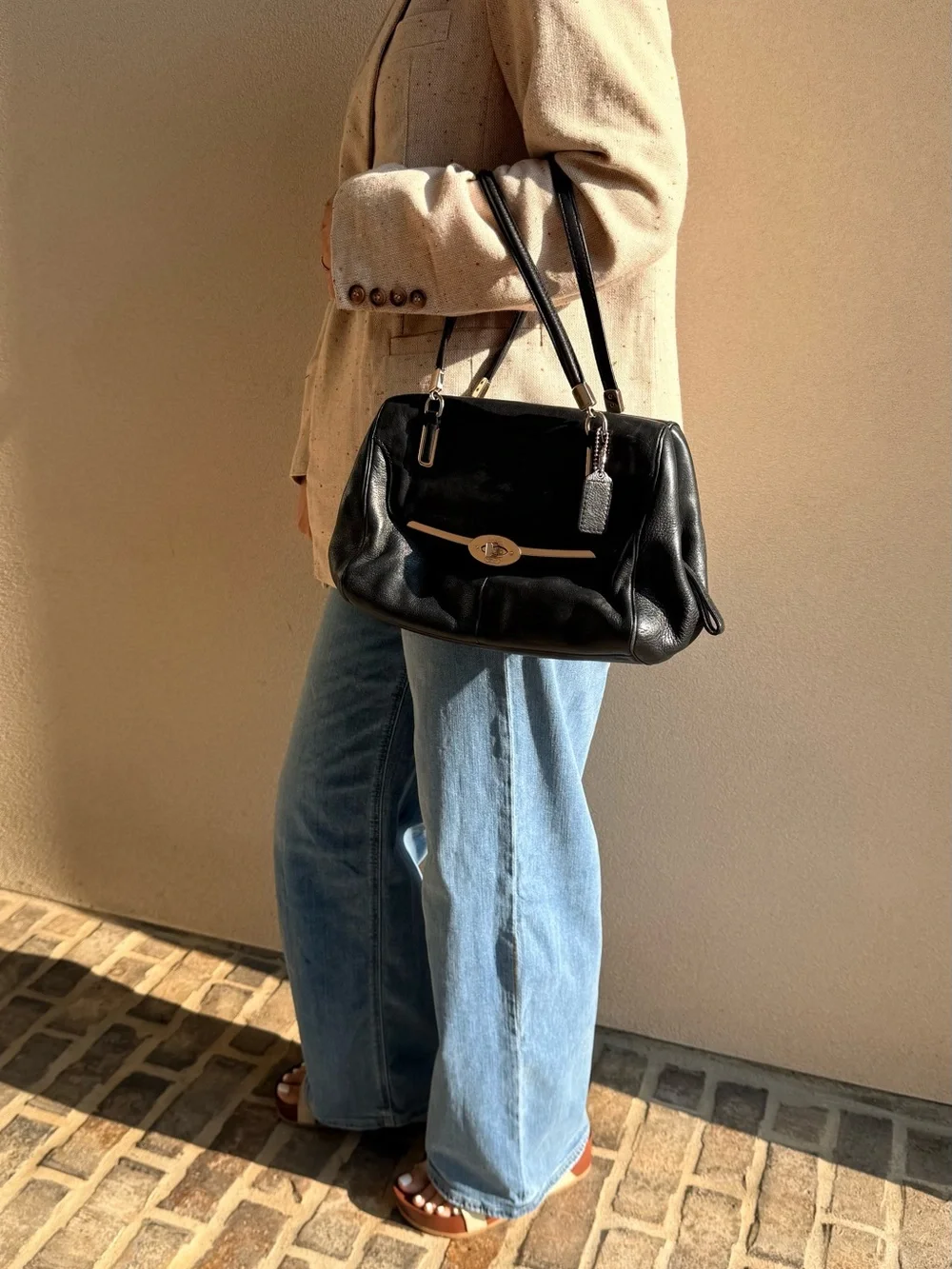 Coach Black Leather Shoulder Bag with Gold Hardware